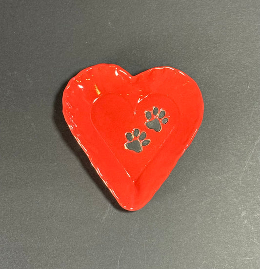 Paw Heart Trinket Bowl Red