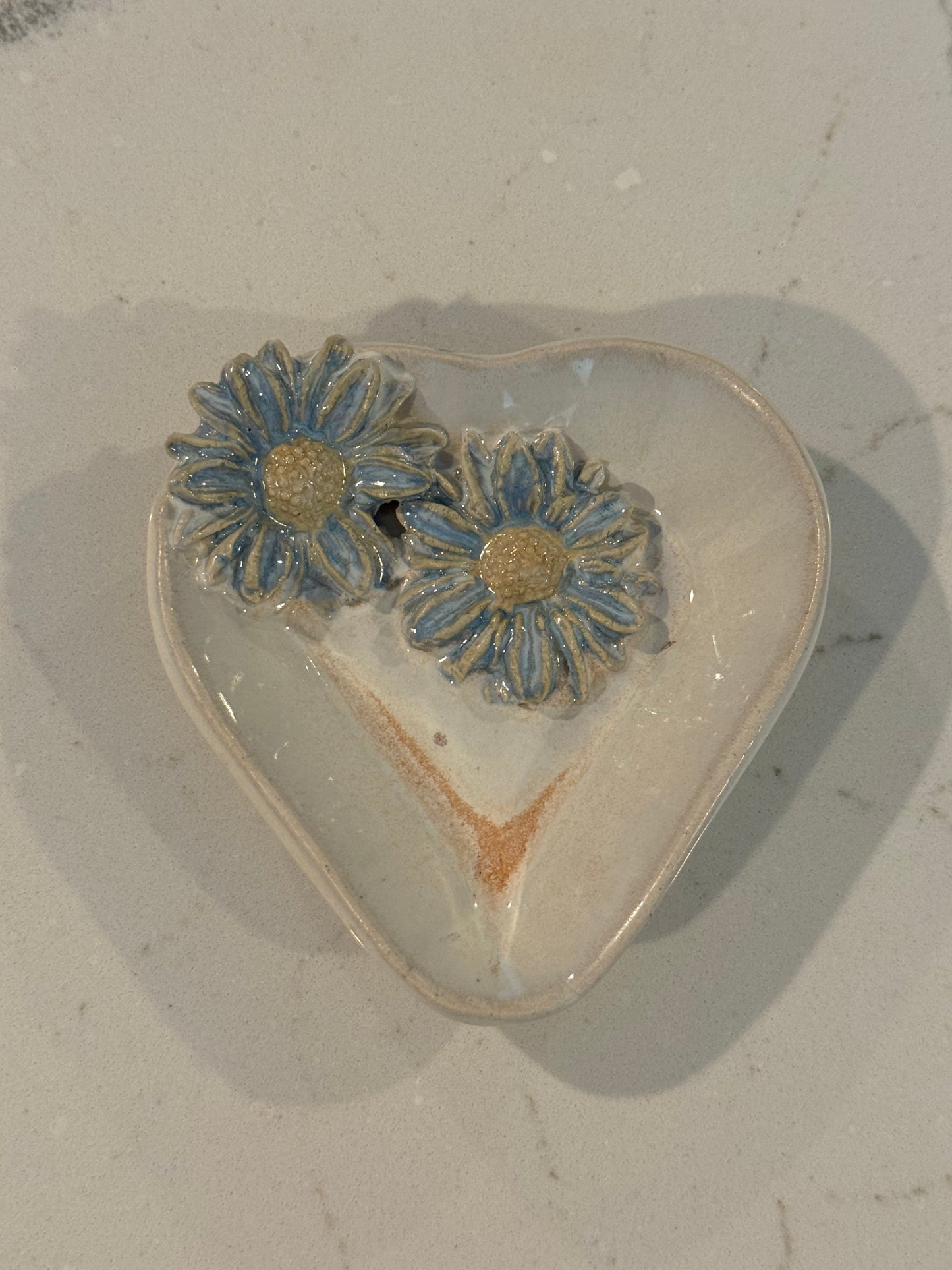 Blue Floral Heart Trinket Dish