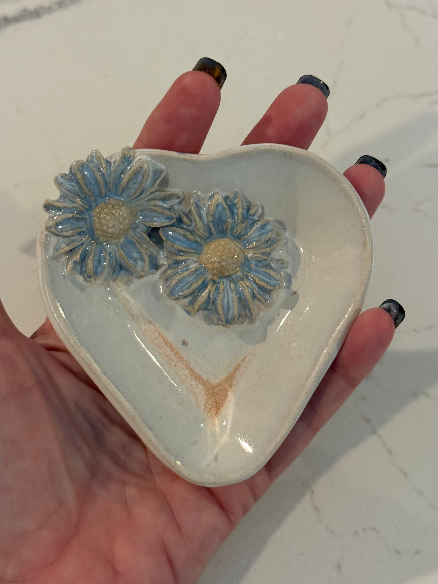 Blue Floral Heart Trinket Dish