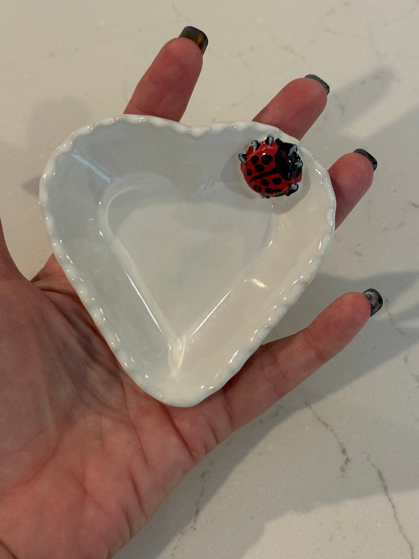 White Ladybug Trinket Dish