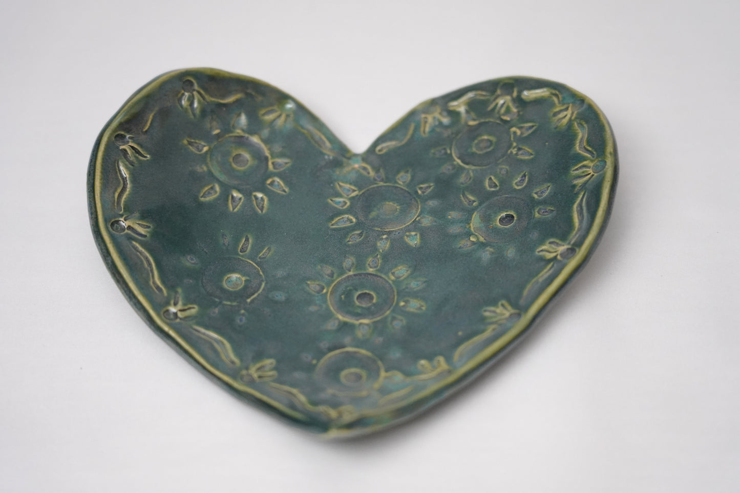 Metallic Green Heart Trinket Bowl