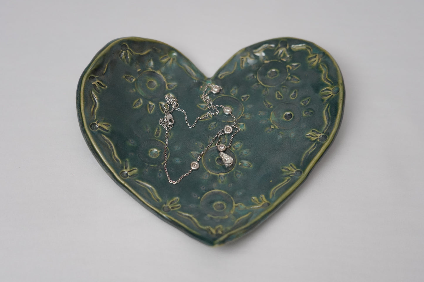 Metallic Green Heart Trinket Bowl